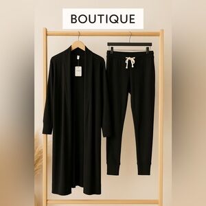Free people Black Long Cardigan with matching lounge pants.